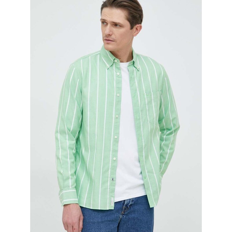 Košile Tommy Hilfiger zelená barva, regular, s límečkem button-down