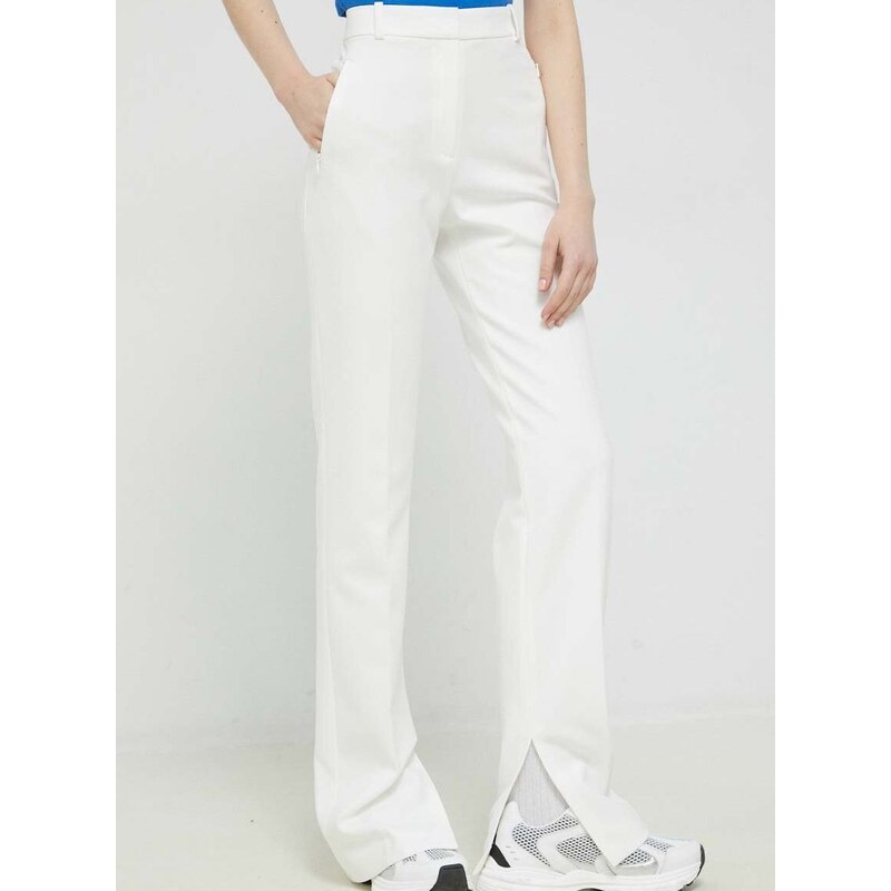 Kalhoty HUGO dámské, bílá barva, jednoduché, high waist