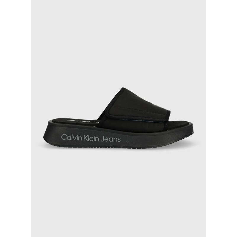 Pantofle Calvin Klein Jeans PREFRESATO SANDAL SOFTNY dámské, černá barva, na platformě, YW0YW00968