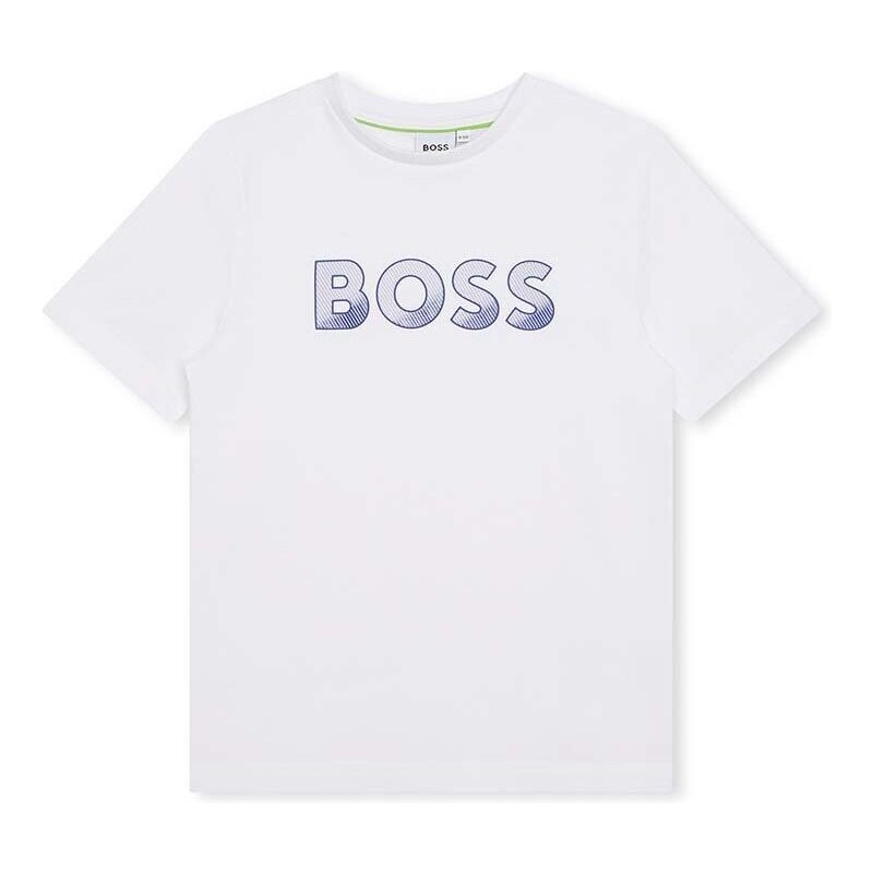 Dětské bavlněné tričko BOSS bílá barva, s potiskem