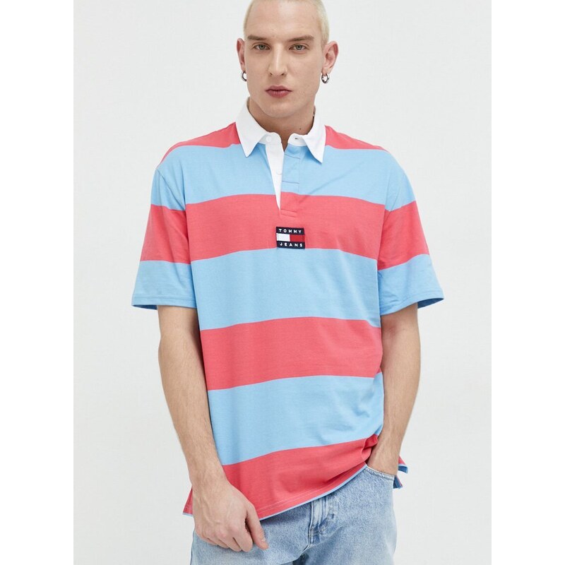 Bavlněné polo tričko Tommy Jeans růžová barva