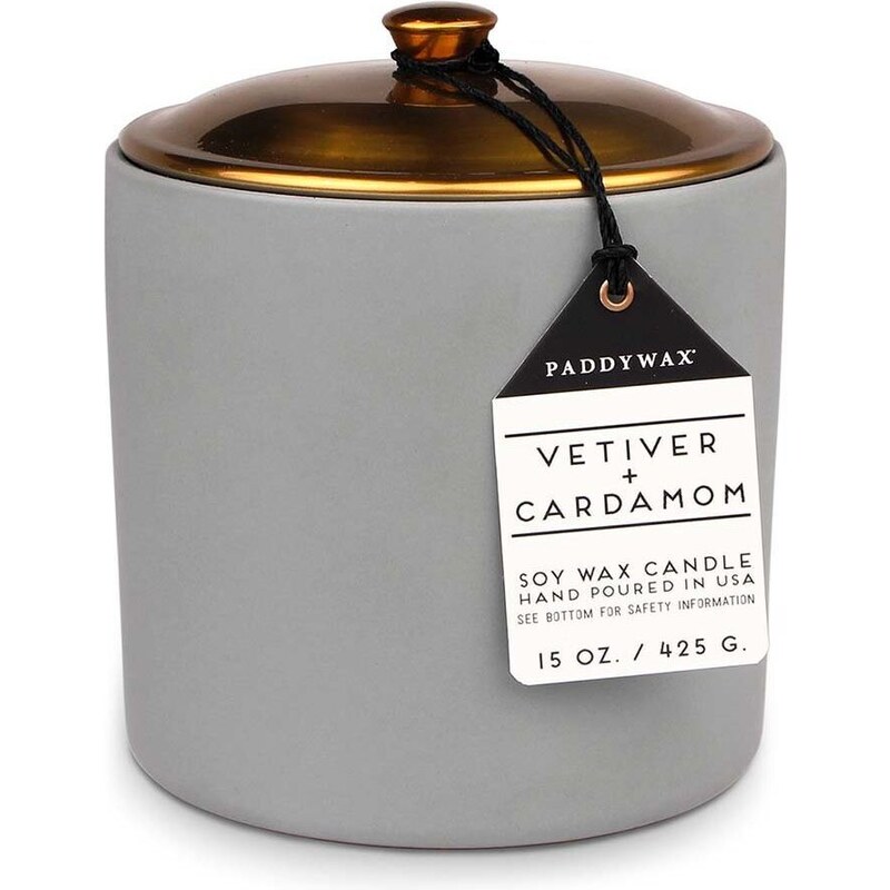 Vonná sójová svíčka Paddywax Wetiwer & Kardamon, 425 g