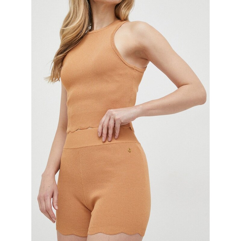 Kraťasy Guess dámské, oranžová barva, hladké, high waist