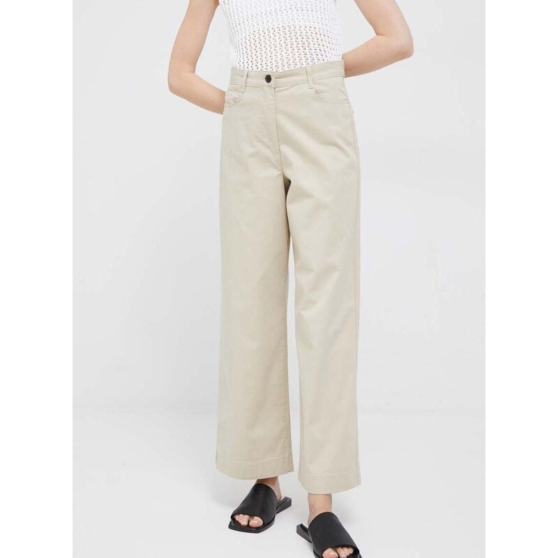 Kalhoty Tommy Hilfiger dámské, béžová barva, široké, high waist