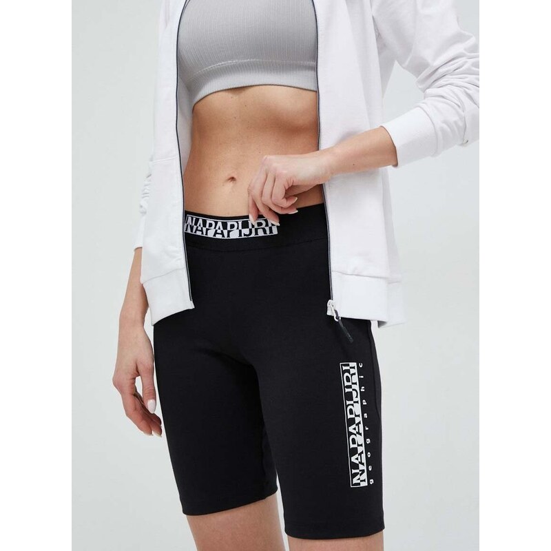 Kraťasy Napapijri N-Box Leggings 3 dámské, černá barva, s potiskem, medium waist, NP0A4GXJ0411