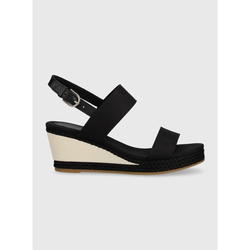 Sandály Tommy Hilfiger ROPE WEBBING MID WEDGE dámské, černá barva, na klínku, FW0FW07092