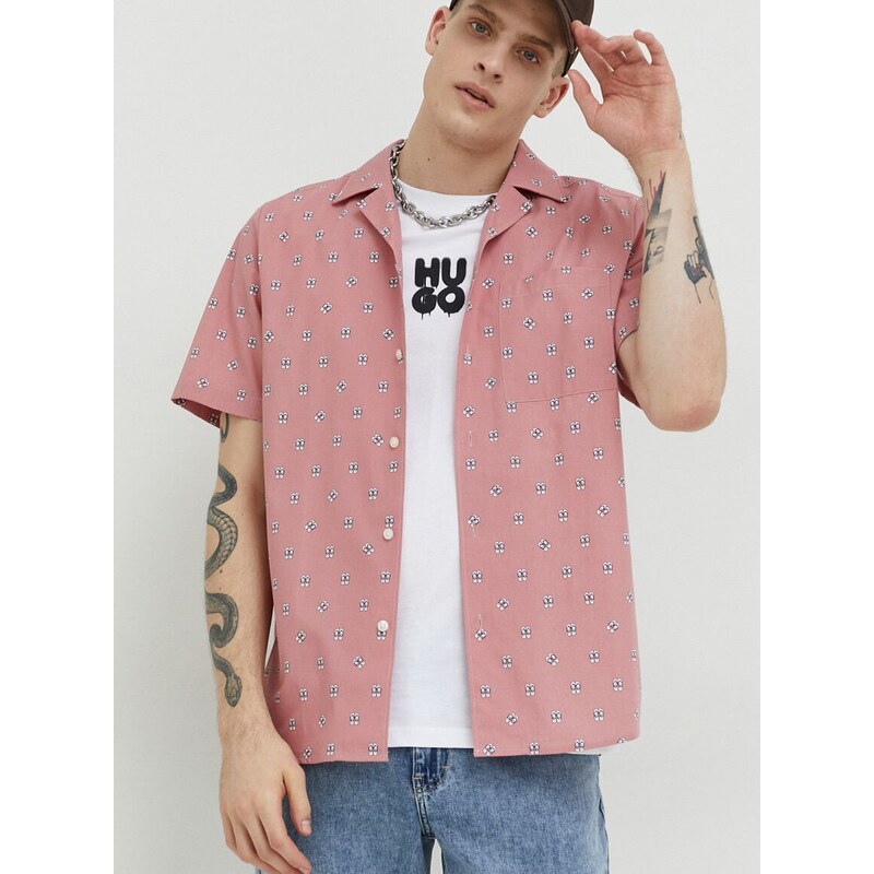 Košile HUGO růžová barva, regular