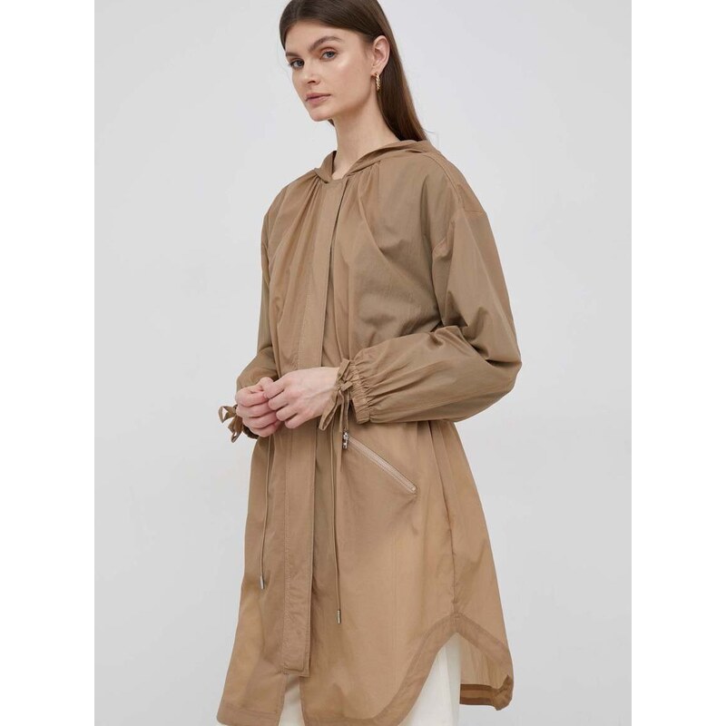 Parka Dkny dámská, hnědá barva, přechodná