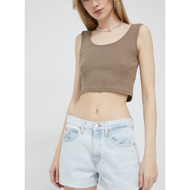 Džínové šortky Tommy Jeans dámské, hladké, high waist