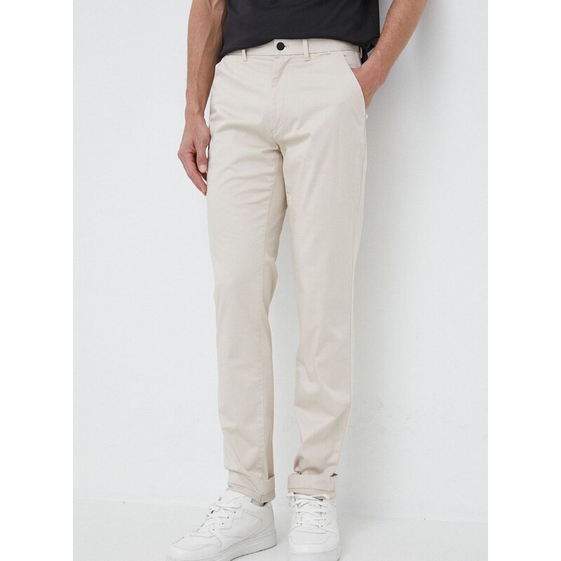 Kalhoty Calvin Klein pánské, béžová barva, přiléhavé