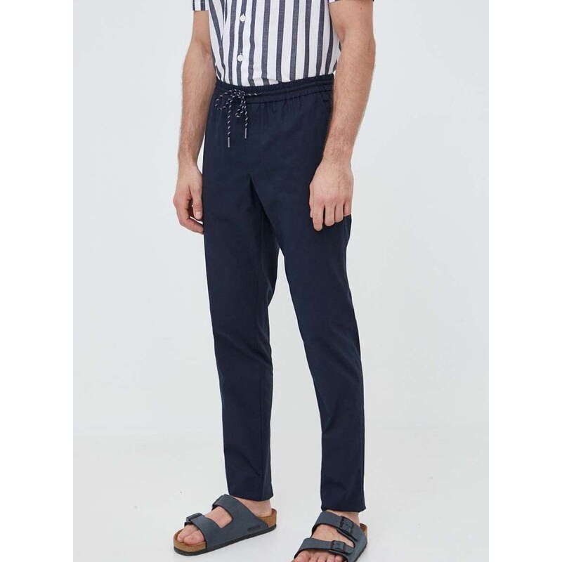 Bavlněné kalhoty Tommy Hilfiger tmavomodrá barva, jednoduché