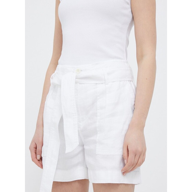 Plátěné kraťasy Lauren Ralph Lauren bílá barva, hladké, high waist