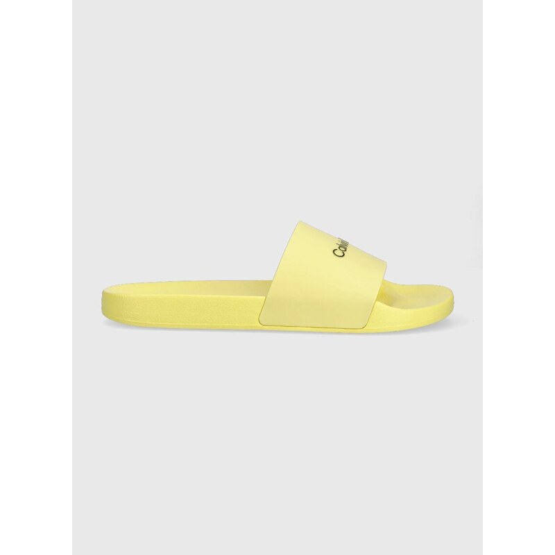 Pantofle Calvin Klein POOL SLIDE RUBBER pánské, žlutá barva, HM0HM00455
