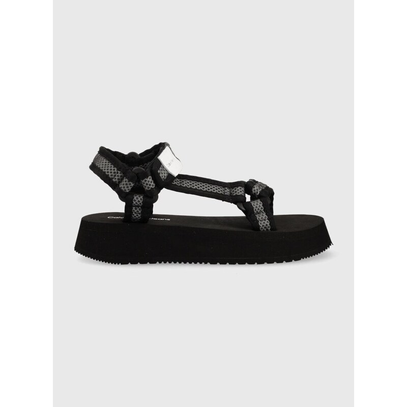 Sandály Calvin Klein Jeans PREFRESATO SANDAL WEBBING XRAY dámské, černá barva, na platformě, YW0YW00969