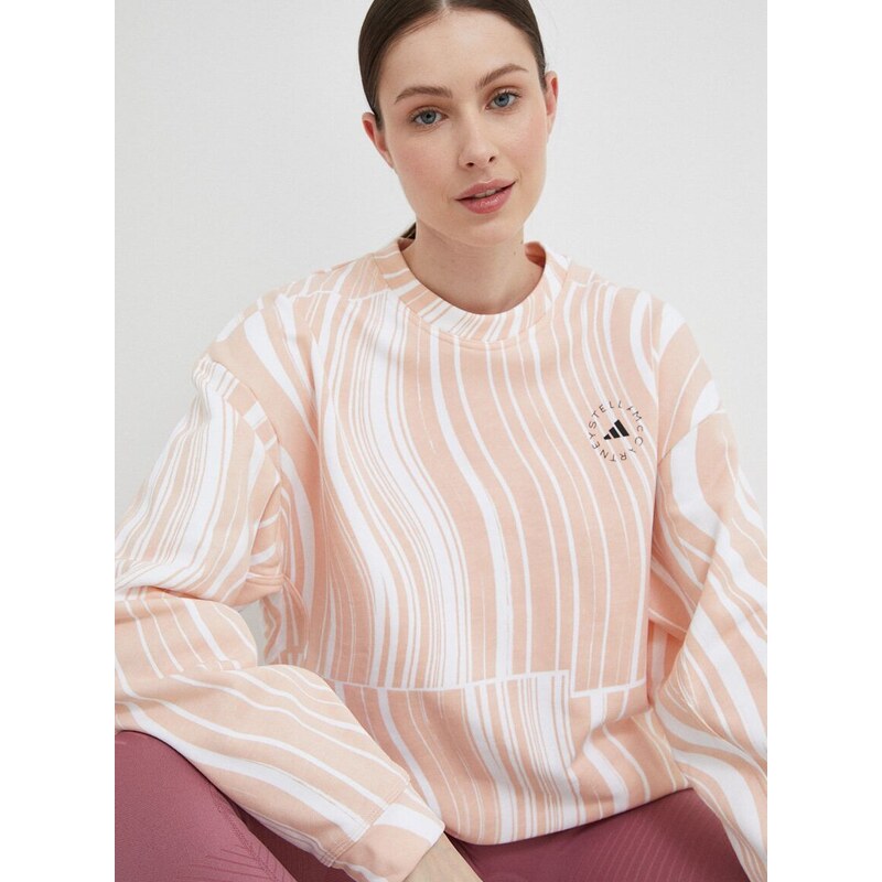 Bavlněná mikina adidas by Stella McCartney dámská, oranžová barva, vzorovaná