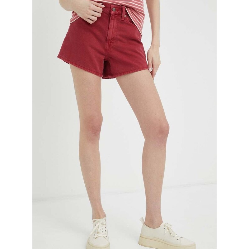 Džínové šortky Levi's dámské, červená barva, hladké, high waist