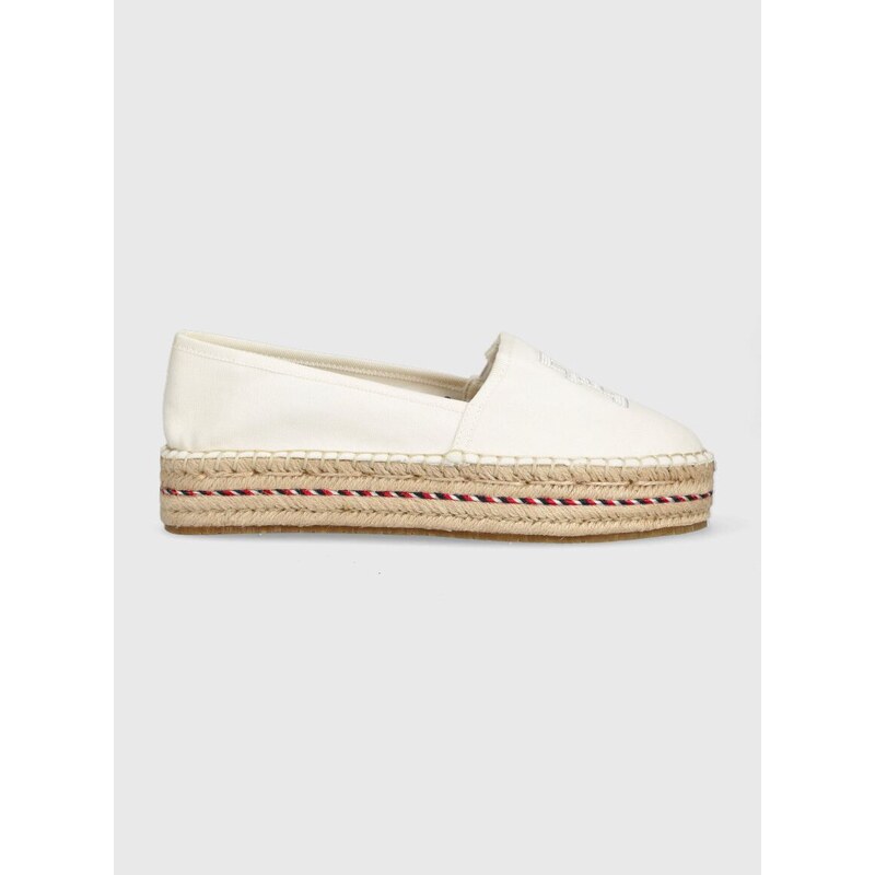 Espadrilky Tommy Hilfiger TH EMBROIDERED FLATFORM béžová barva, na platformě, FW0FW07014