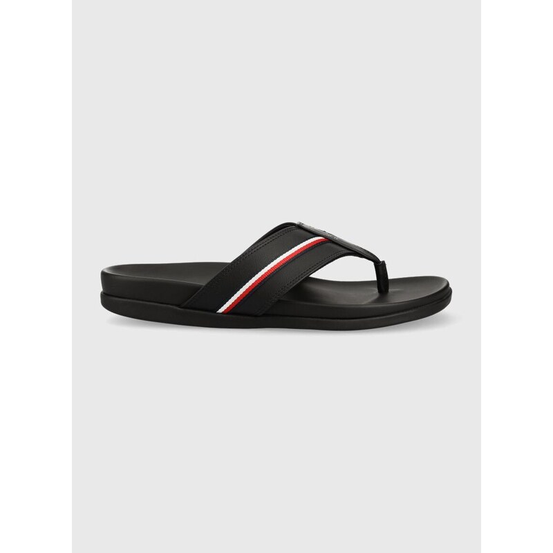 Žabky Tommy Hilfiger HILFIGER LEATHER TOE POST SANDAL pánské, černá barva, FM0FM04460