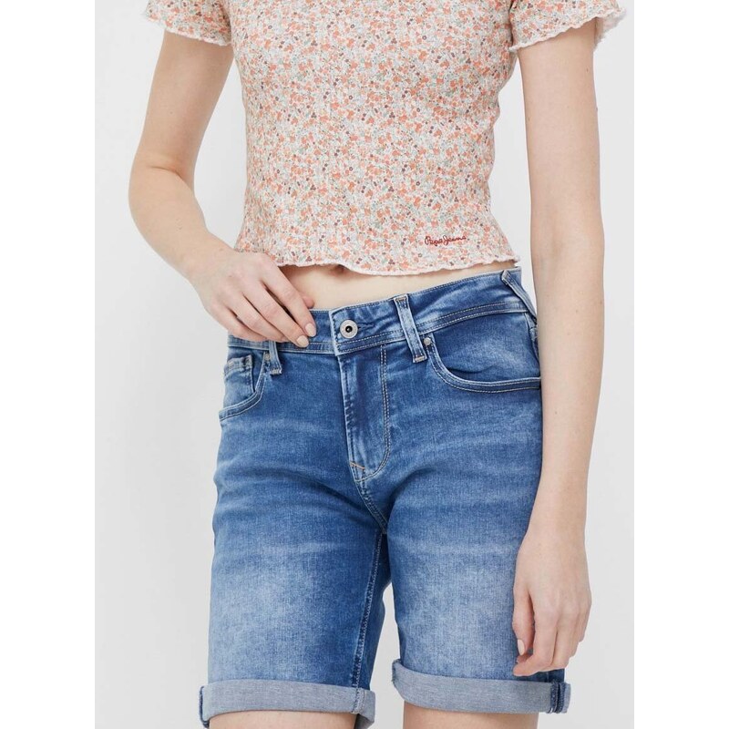 Džínové šortky Pepe Jeans dámské, hladké, medium waist