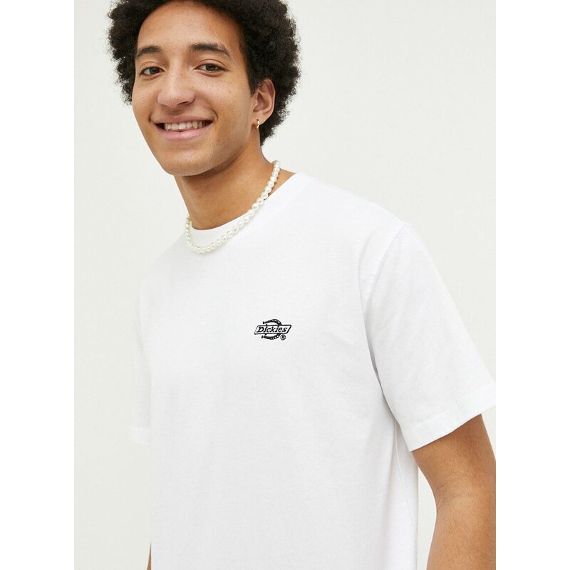 Bavlněné tričko Dickies bílá barva, s aplikací