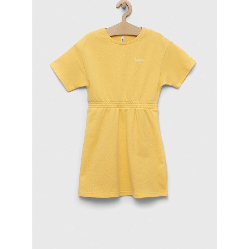 Dětské bavlněné šaty Pepe Jeans PJL GJ Non-denim žlutá barva, mini