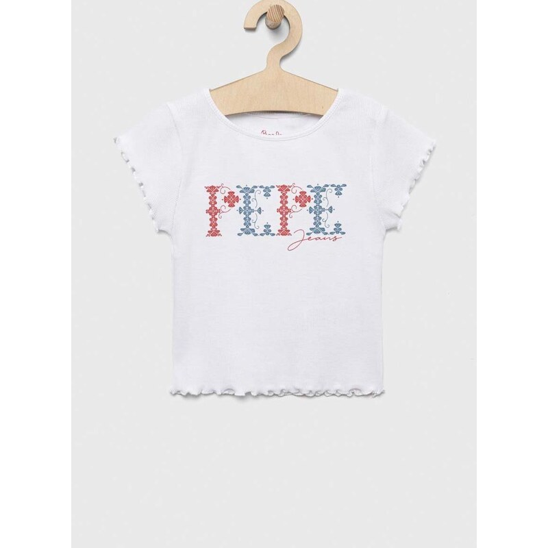 Dětské tričko Pepe Jeans PJL GJ Non-denim bílá barva