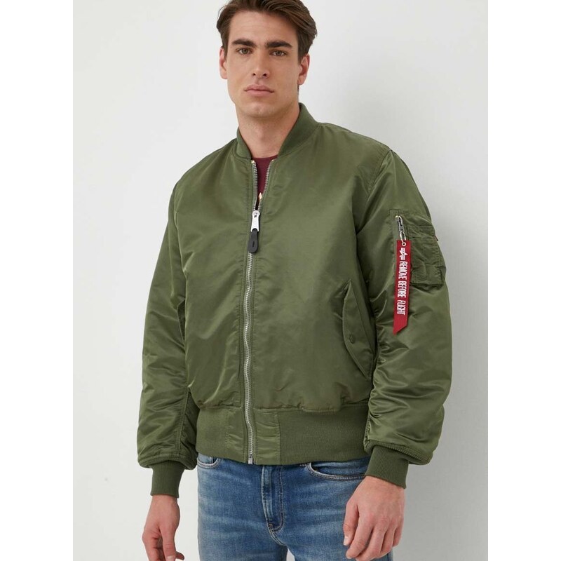 Oboustranná dětská bomber bunda Alpha Industries MA-1 pánská, zelená barva, přechodná, 100101.01