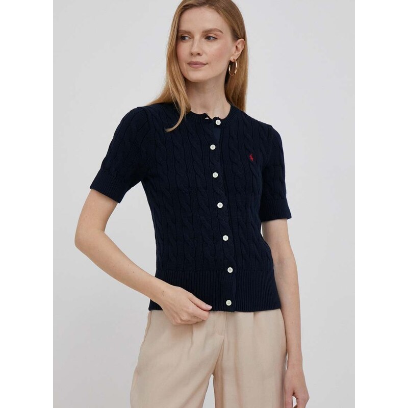 Bavlněný kardigan Polo Ralph Lauren tmavomodrá barva, lehký