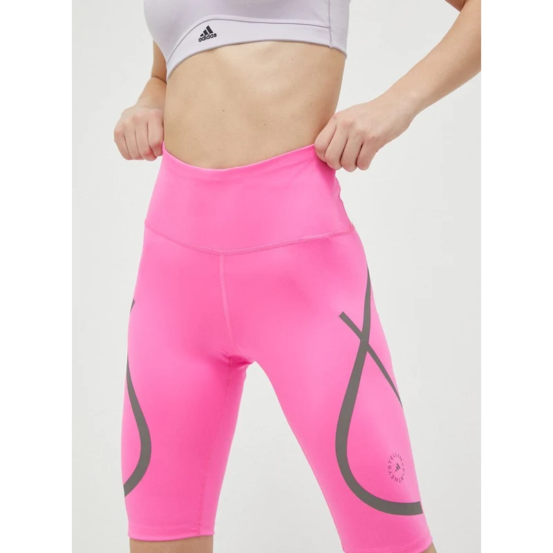Běžecké šortky adidas by Stella McCartney růžová barva, s potiskem, high  waist - GLAMI.cz