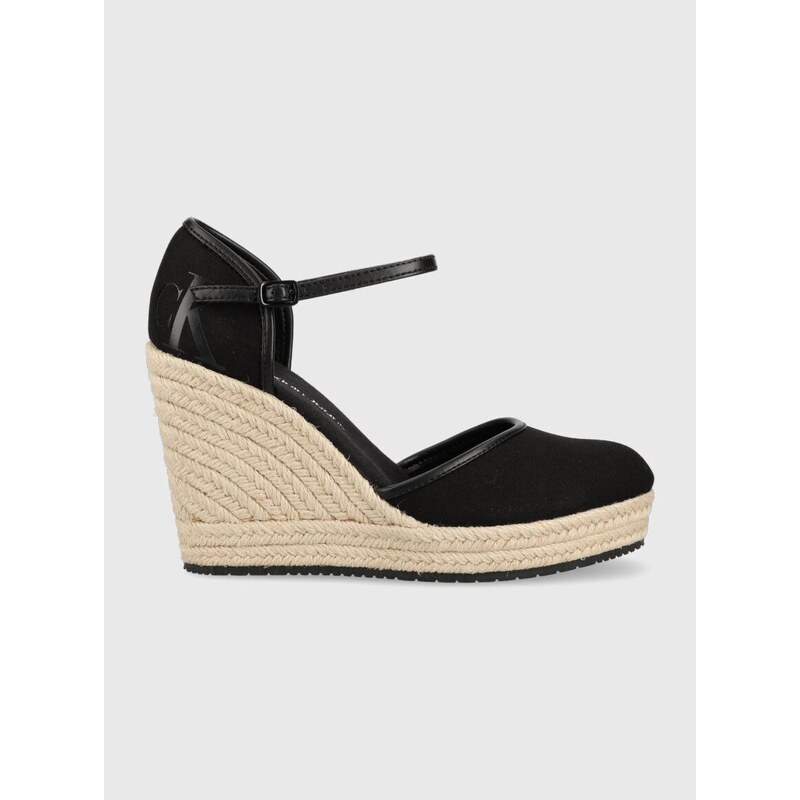 Espadrilky Calvin Klein Jeans WEDGE SANDAL CLOSE TOE ESS dámské, černá barva, na klínku, YW0YW01194