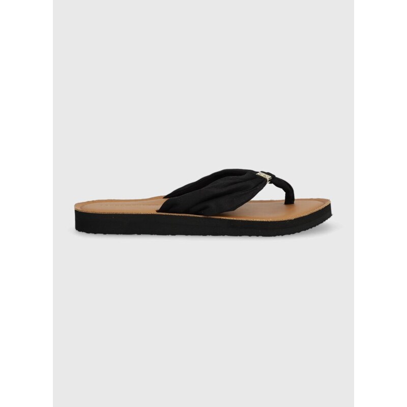 Žabky Tommy Hilfiger TH ELEVATED BEACH SANDAL dámské, černá barva, na plochém podpatku, FW0FW06985