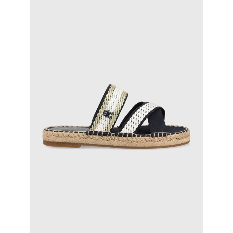 Pantofle Tommy Hilfiger GOLDEN WEBBING SANDAL dámské, tmavomodrá barva, FW0FW07096