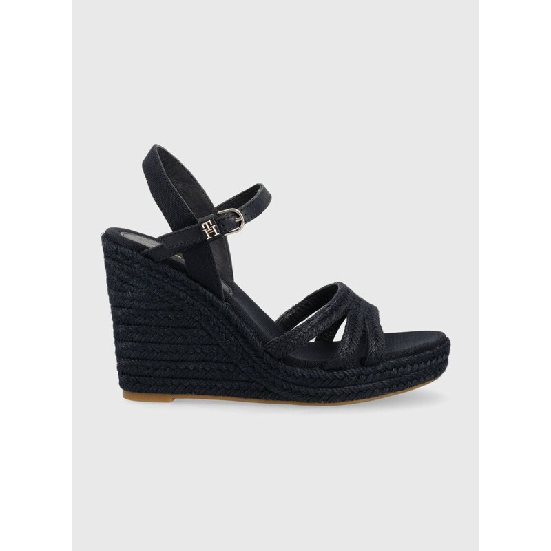 Sandály Tommy Hilfiger ESSENTIAL BASIC WEDGE SANDAL dámské, tmavomodrá barva, na klínku, FW0FW07220