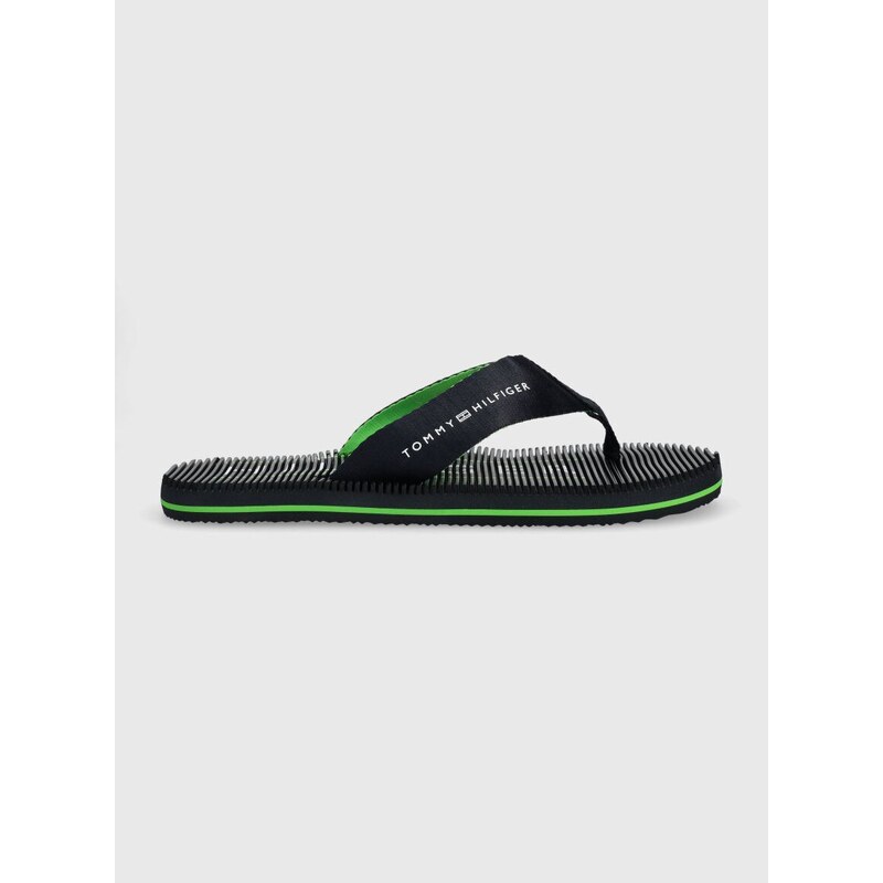 Žabky Tommy Hilfiger MASSAGE FOOTBED BEACH SANDAL pánské, tmavomodrá barva, FM0FM04474