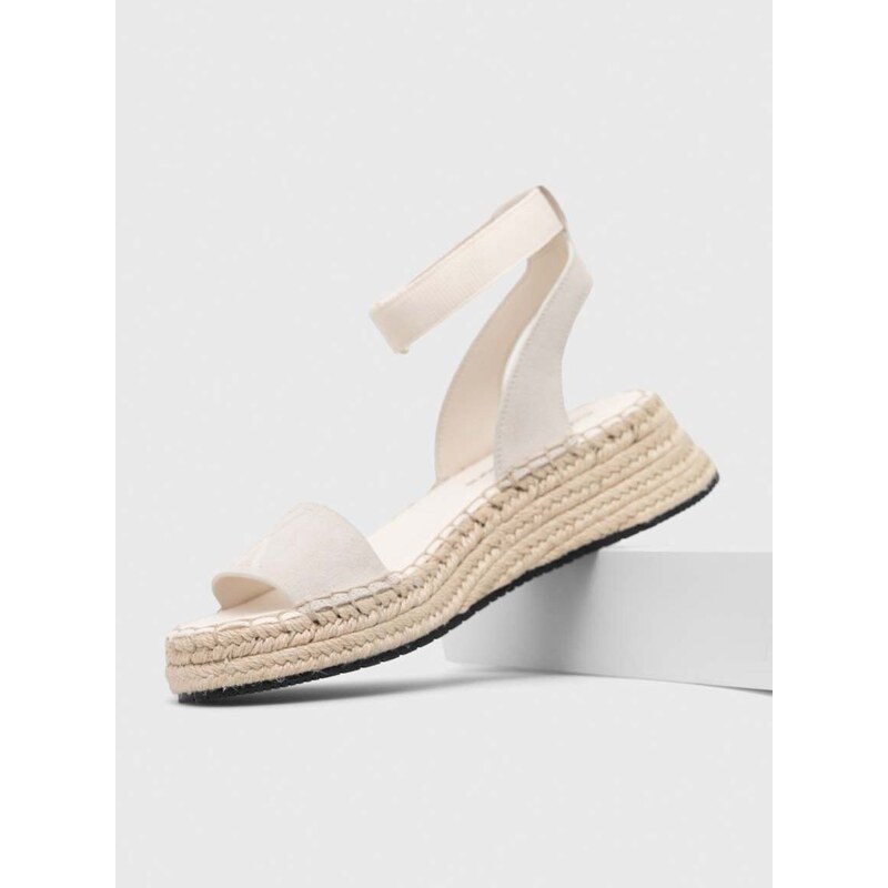 Sandály Calvin Klein Jeans SPORTY WEDGE ROPE SU CON dámské, béžová barva, na platformě, YW0YW00977