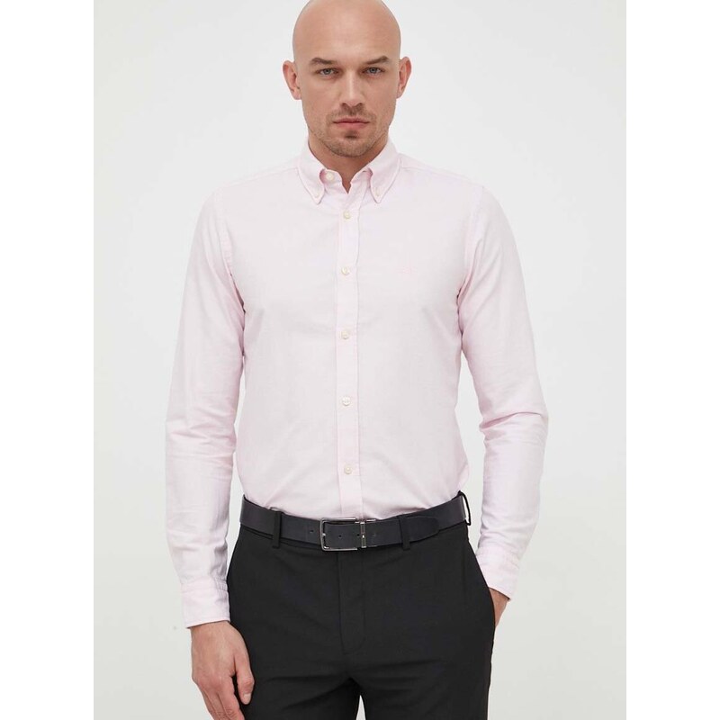 Bavlněná košile BOSS BOSS ORANGE růžová barva, regular, s italským límcem