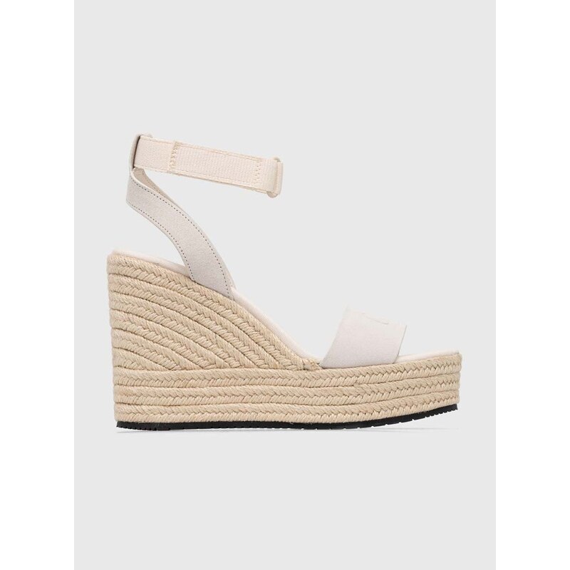 Semišové sandály Calvin Klein Jeans WEDGE SANDAL SU CON MG BTW dámské, béžová barva, na platformě, YW0YW01026