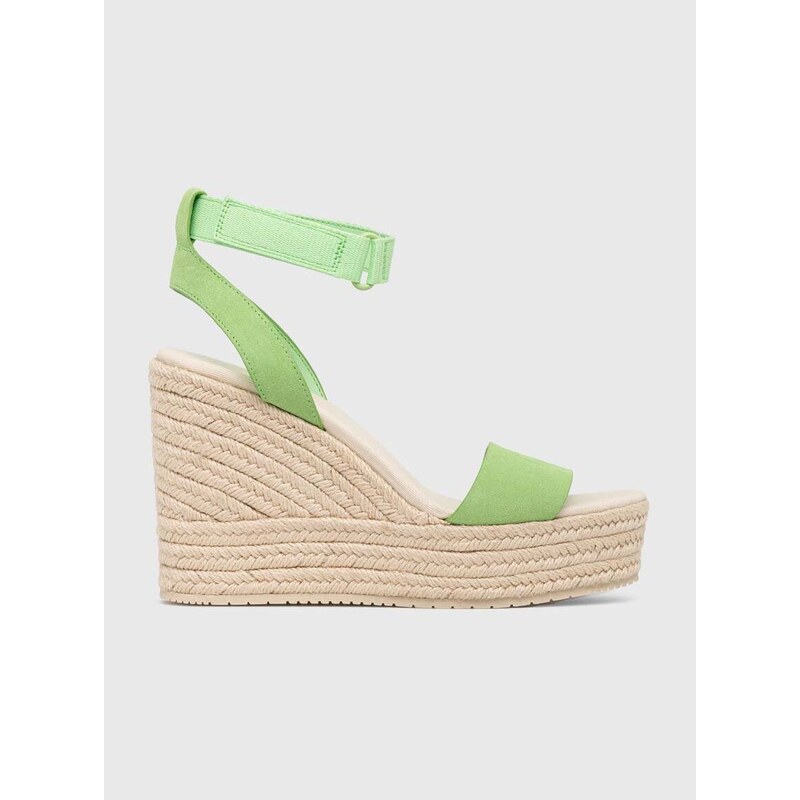 Semišové sandály Calvin Klein Jeans WEDGE SANDAL SU CON MG BTW dámské, zelená barva, na platformě, YW0YW01026