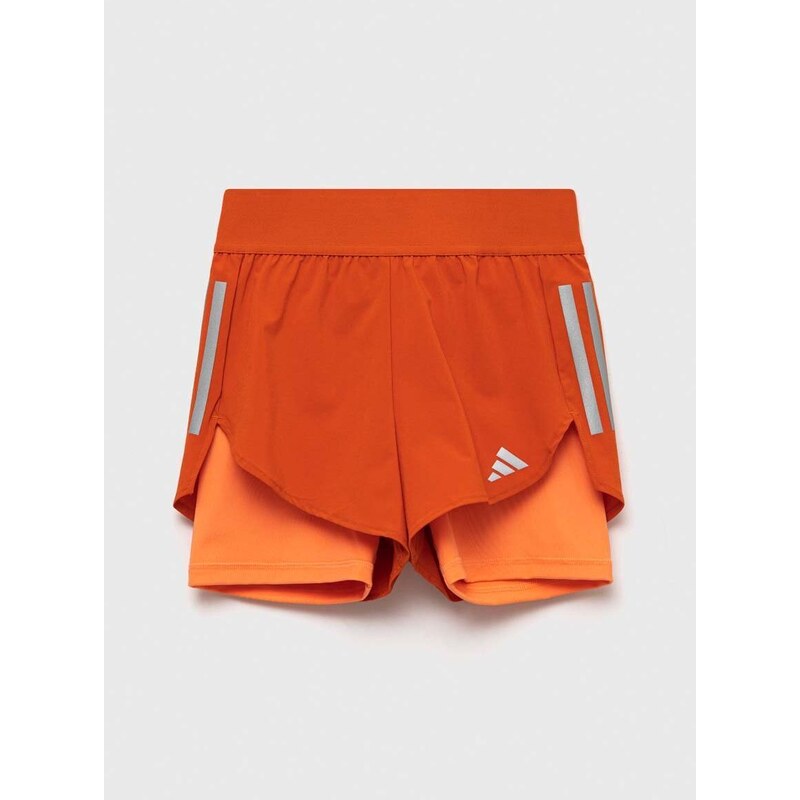 Dětské kraťasy adidas G RUN 2in1 SHO oranžová barva, s potiskem, nastavitelný pas