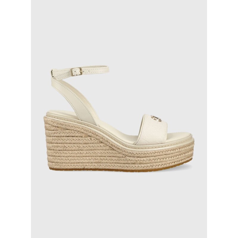 Sandály Calvin Klein WEDGE 50HH W/HW - JQ dámské, béžová barva, na klínku, HW0HW01490