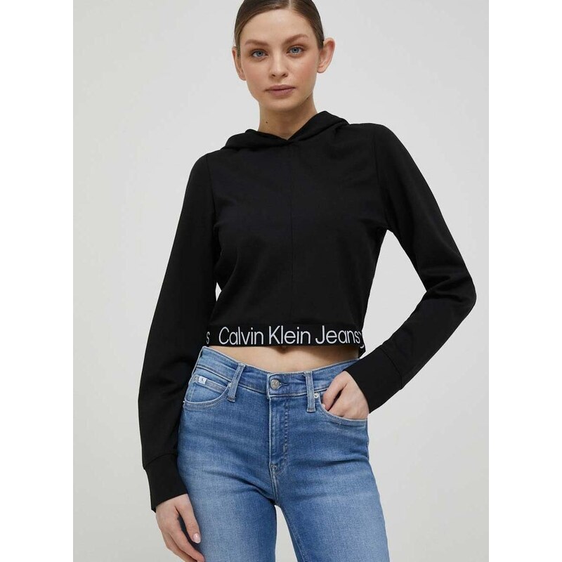 Mikina Calvin Klein Jeans dámská, černá barva, s kapucí, s potiskem