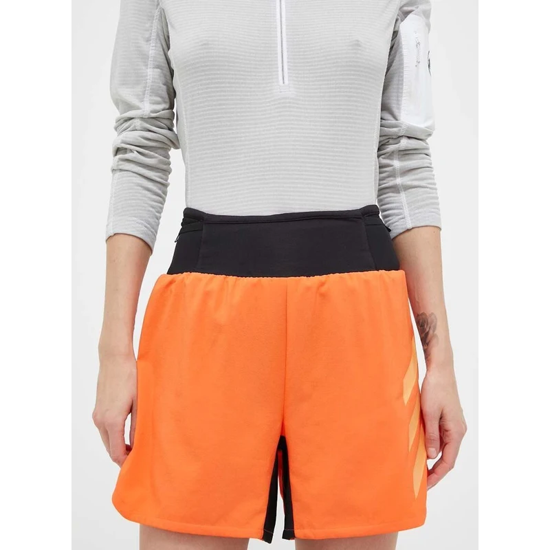 Sportovní šortky adidas TERREX Agravic dámské, oranžová barva, s potiskem,  high waist - GLAMI.cz