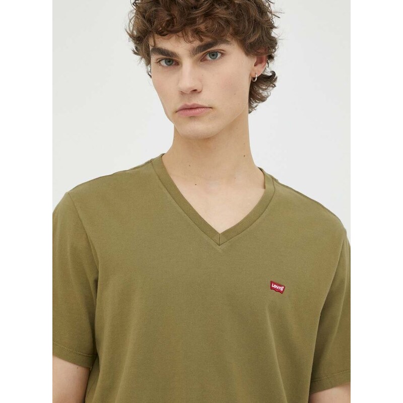 Bavlněné tričko Levi's zelená barva