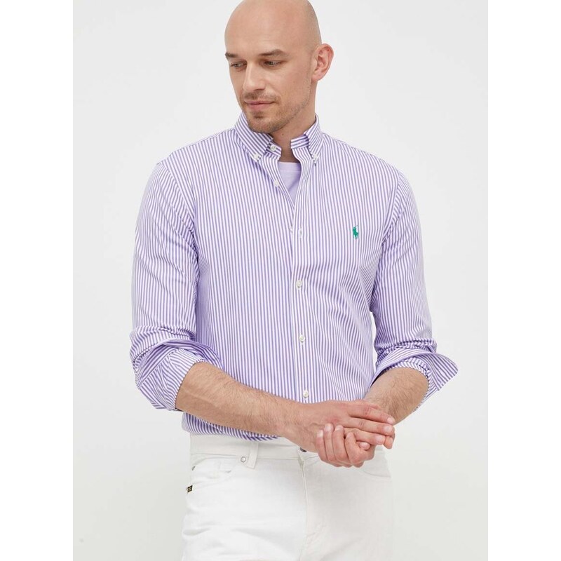 Košile Polo Ralph Lauren pánská, fialová barva, slim, s límečkem button-down