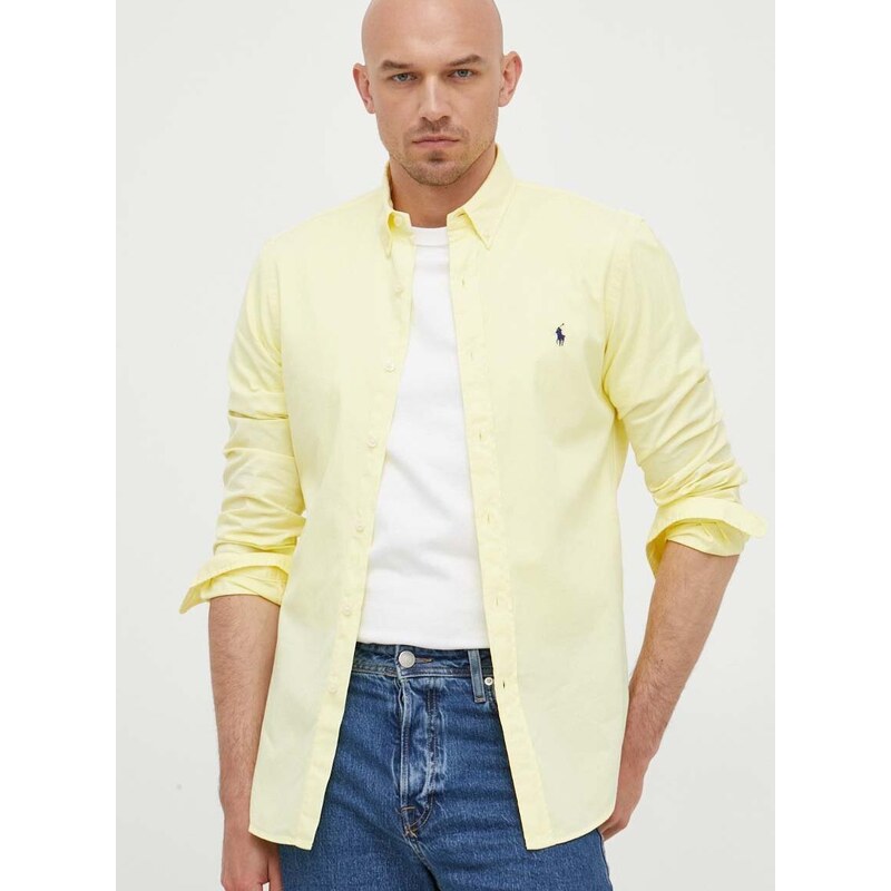 Košile Polo Ralph Lauren žlutá barva, slim, s límečkem button-down