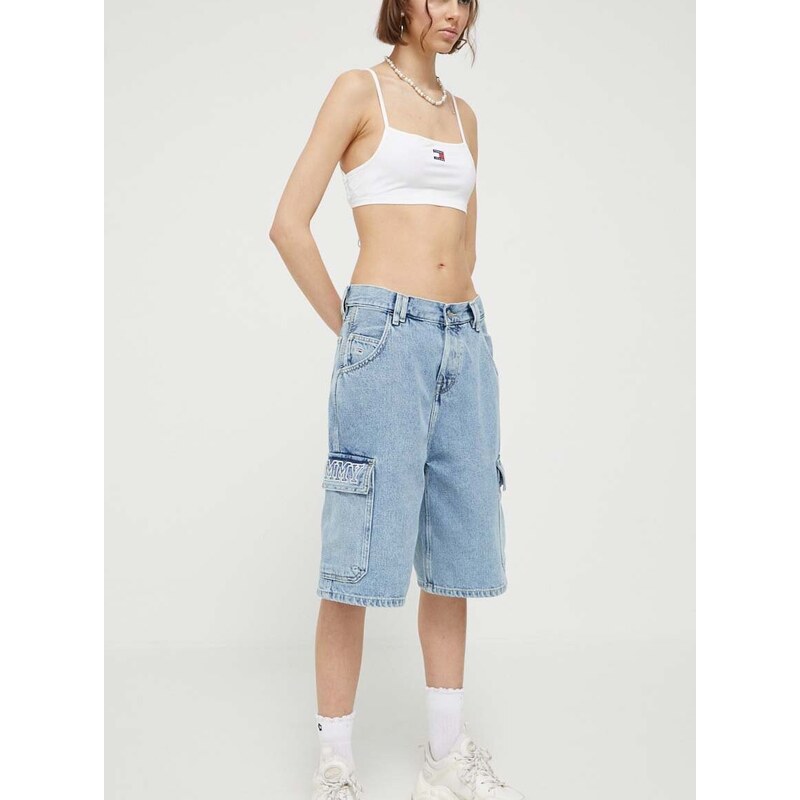 Džínové šortky Tommy Jeans dámské, s aplikací, high waist