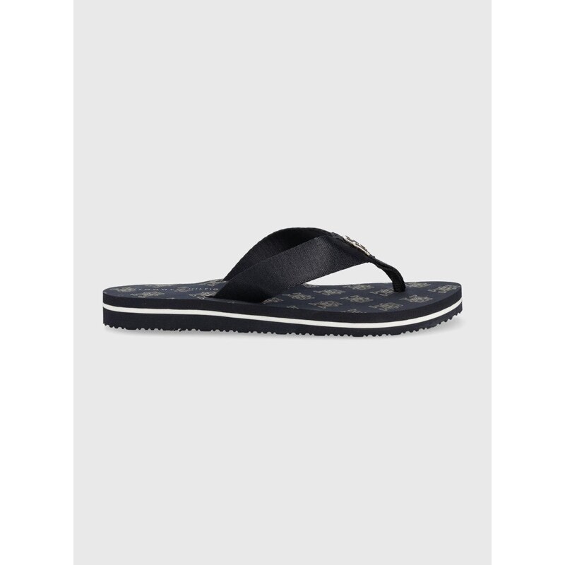 Žabky Tommy Hilfiger TH ELEVATED FLIP FLOP dámské, tmavomodrá barva, na plochém podpatku, FW0FW07420