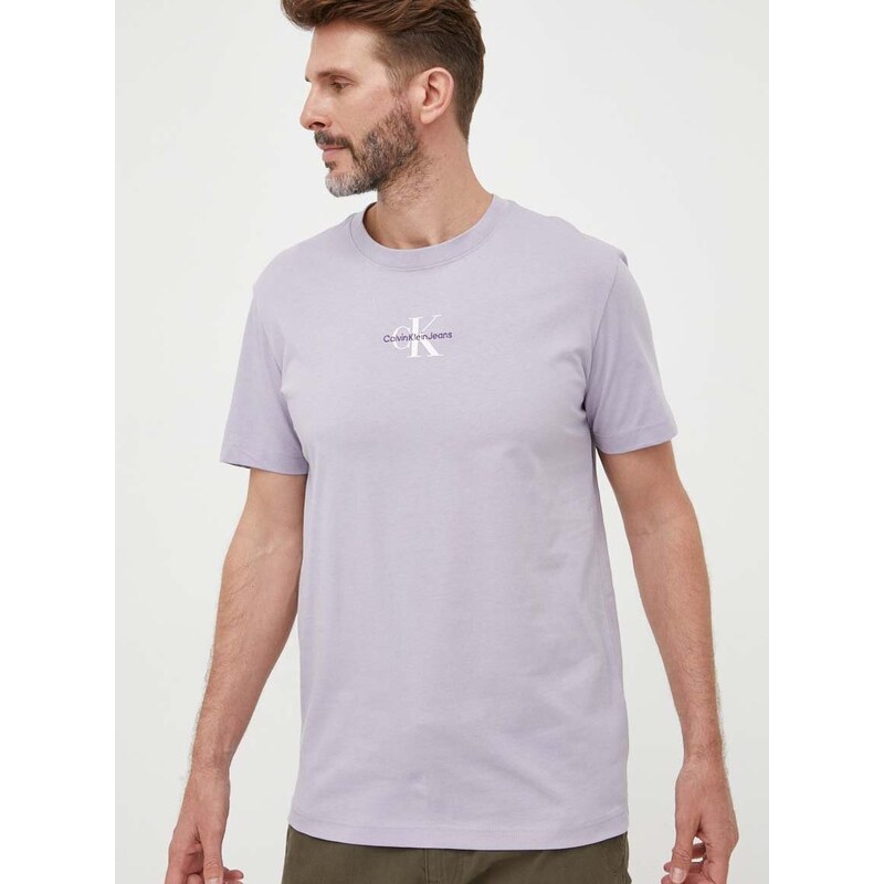 Bavlněné tričko Calvin Klein Jeans fialová barva, s potiskem