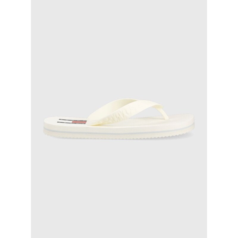 Žabky Tommy Jeans dámské, bílá barva, na plochém podpatku, EN0EN02194