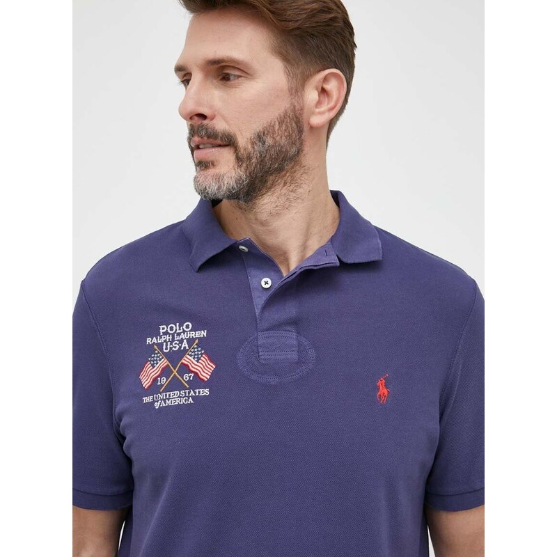 Bavlněné polo tričko Polo Ralph Lauren tmavomodrá barva